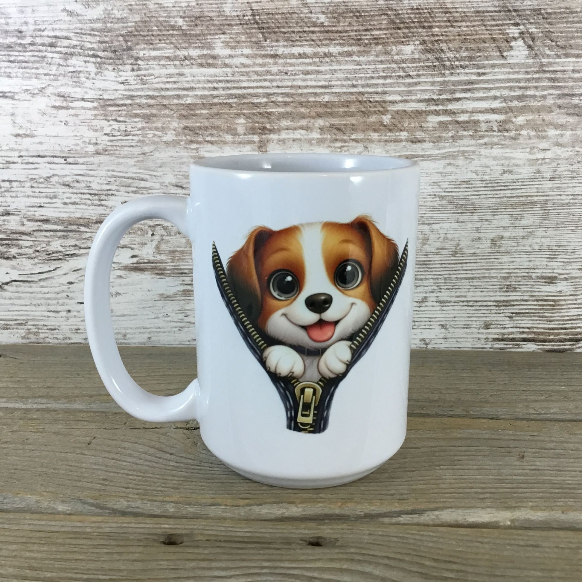 Puppy Peeking from Zipper Design Ceramic Coffee Mug