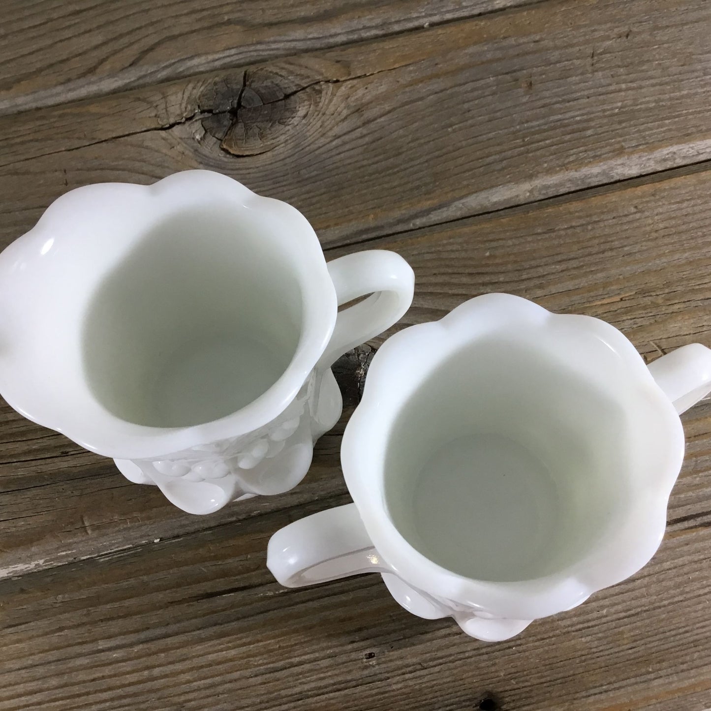 Westmoreland Cherry Thumbprint Milk Glass Creamer & Sugar Set