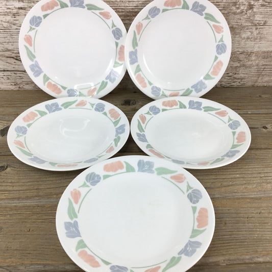 Set Of 5 Corelle Friendship 6 3/4" Bread/Dessert Plates Floral Pastel Pattern