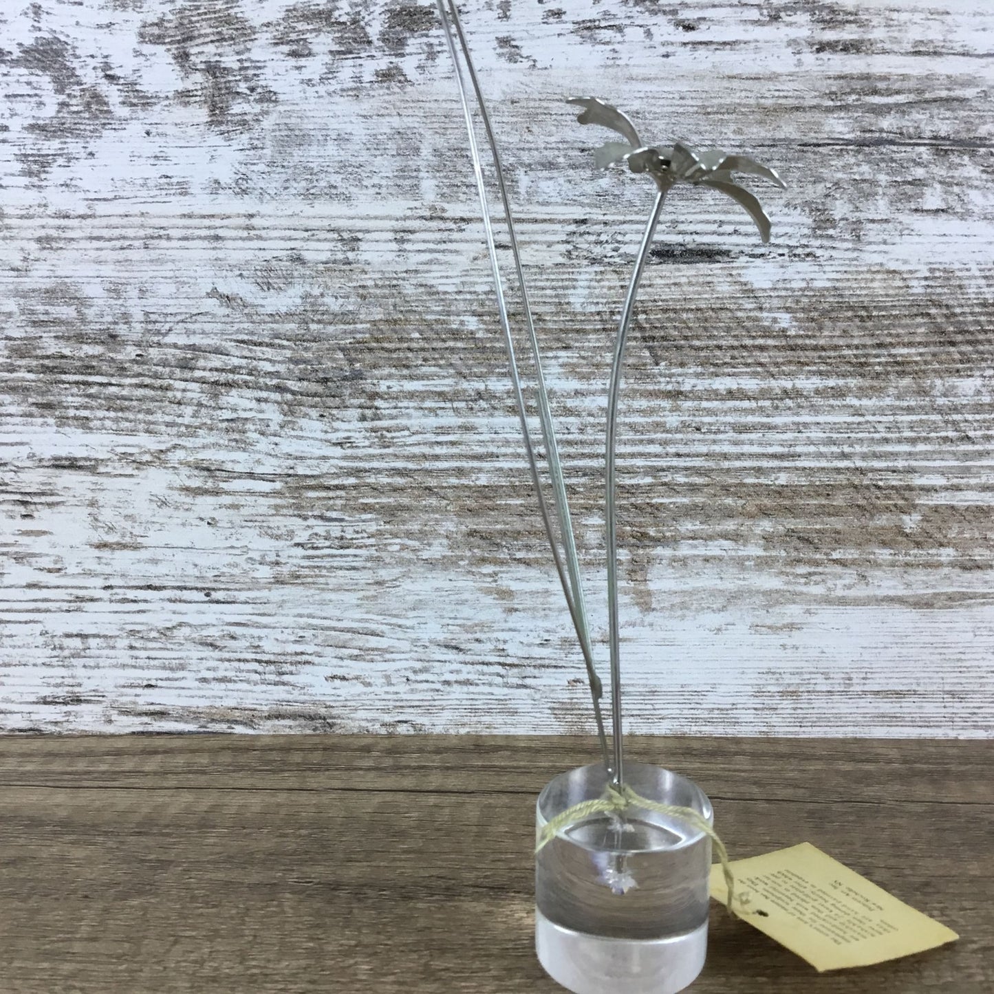 Handcrafted Metal Flower Sculpture With Clear Glass Base By Princess Art Inc.