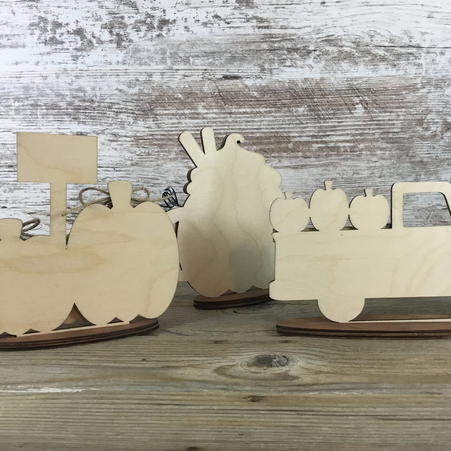 Pumpkin Truck, Pumpkin Latte & Hello Pumpkin Trio Shelf Sitter, Hand-Painted Fall Decor Set