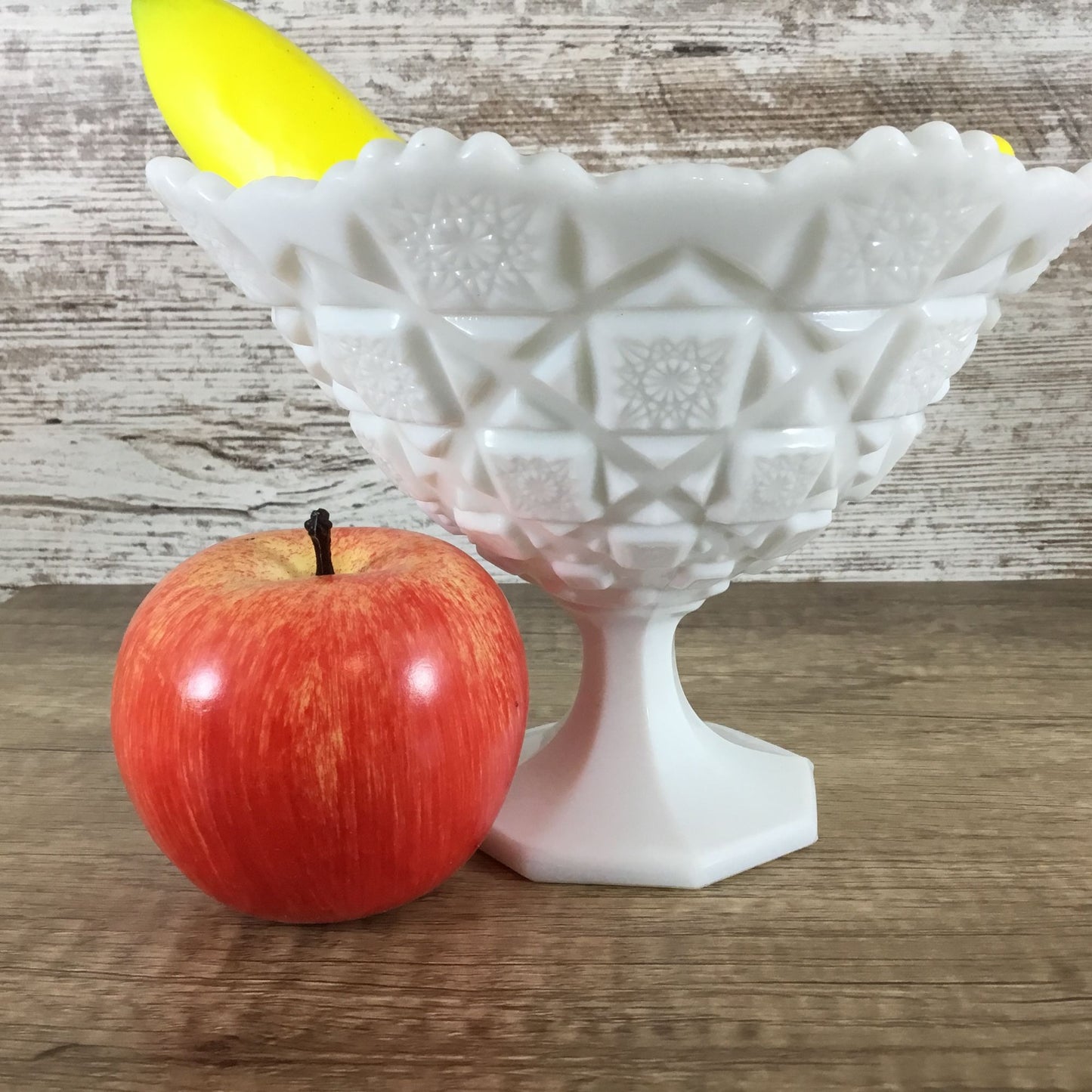 Westmoreland Old Quilt Pattern Milk Glass Pedestal Compote 5.75" Tall X 8" Top Diameter