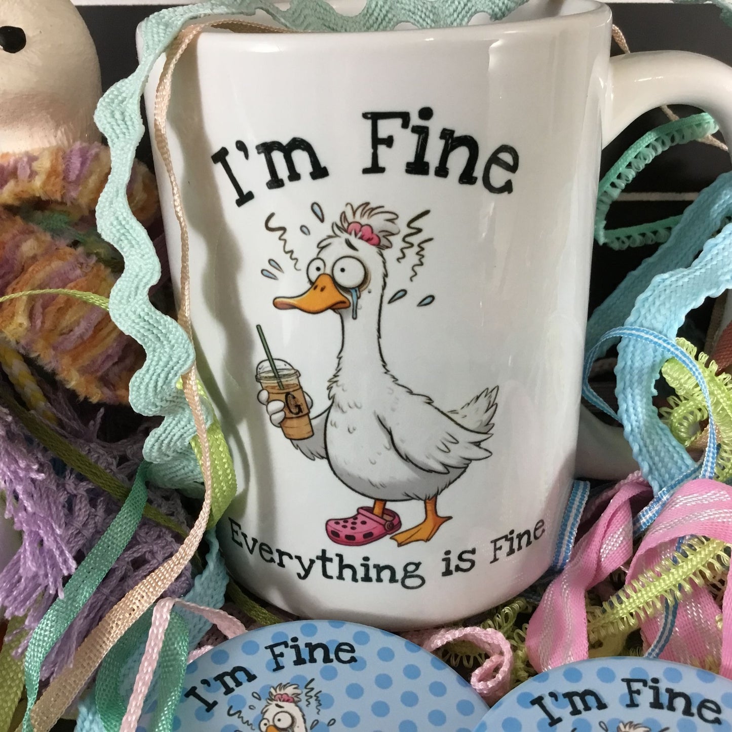I'm Fine Everything is Fine Frazzled Goose 15 oz Coffee Mug