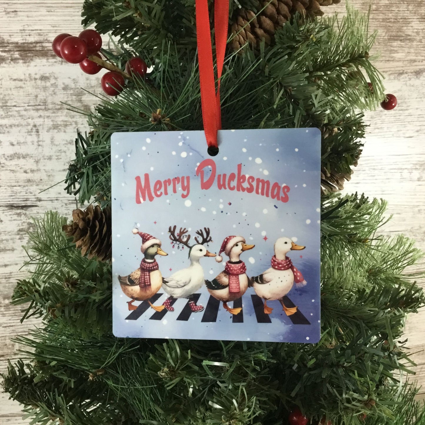 Merry Ducksmas Christmas Ornament Four Festive Ducks Holiday Decor Double-Sided