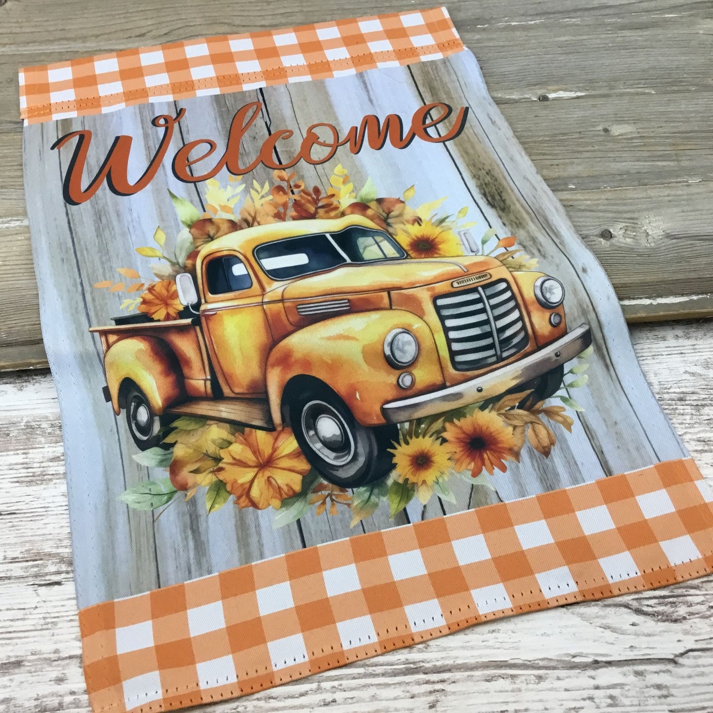 Vintage Orange Truck Fall Welcome Garden Flag