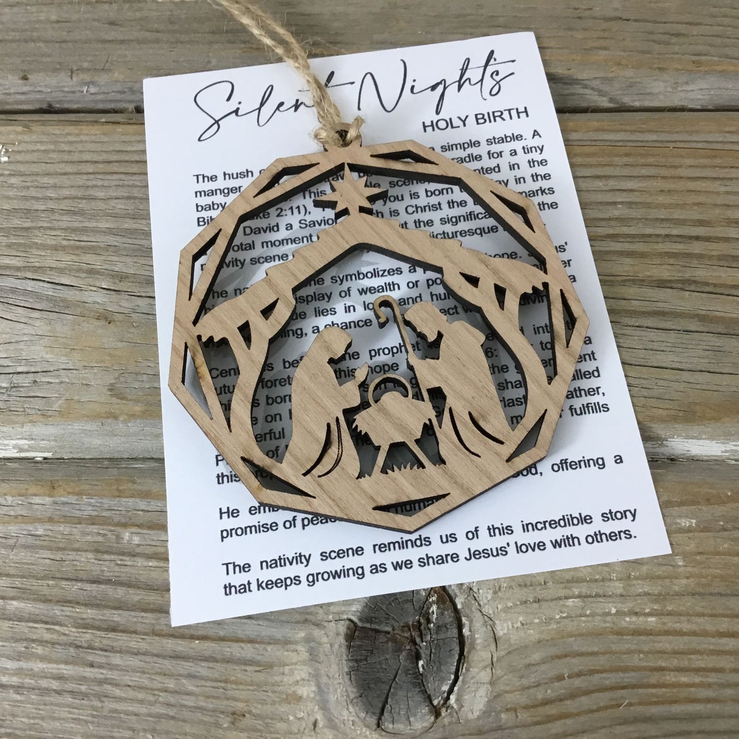 Nativity Story Card Ornament, Silent Night Holy Birth