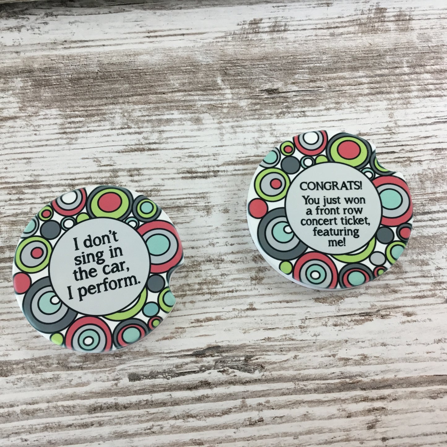 Funny Singing Quote Car Coasters Set Of 2 Sandstone