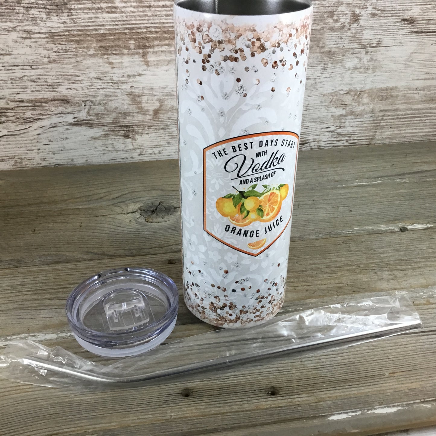 The Best Days Start with Vodka and a Splash of Orange Juice 20 oz Skinny Tumbler with Straw & Lid