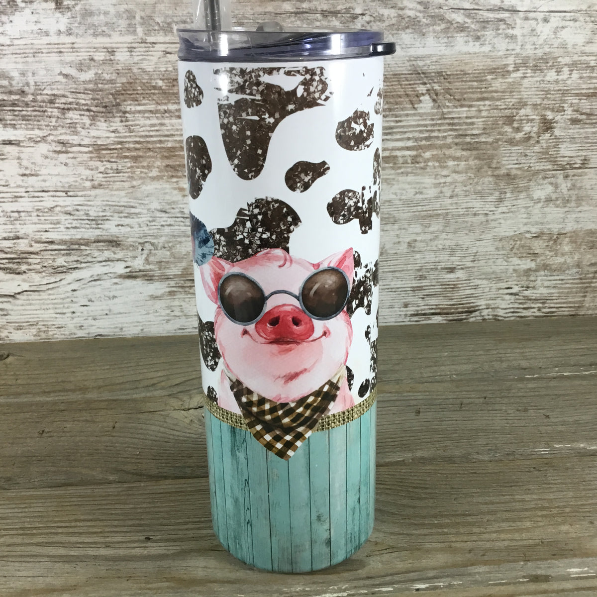 Farm Friends Cow, Pig and Ostrich 20 oz Skinny Tumbler with Straw & Li –  Michelle's Variety Shop