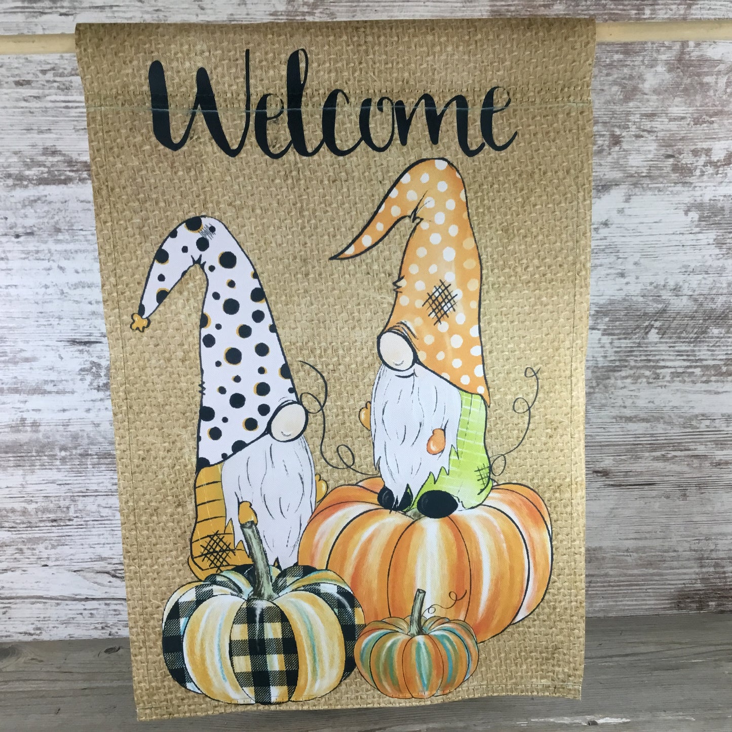 Fall Gnomes and Pumpkins Welcome Garden Flag