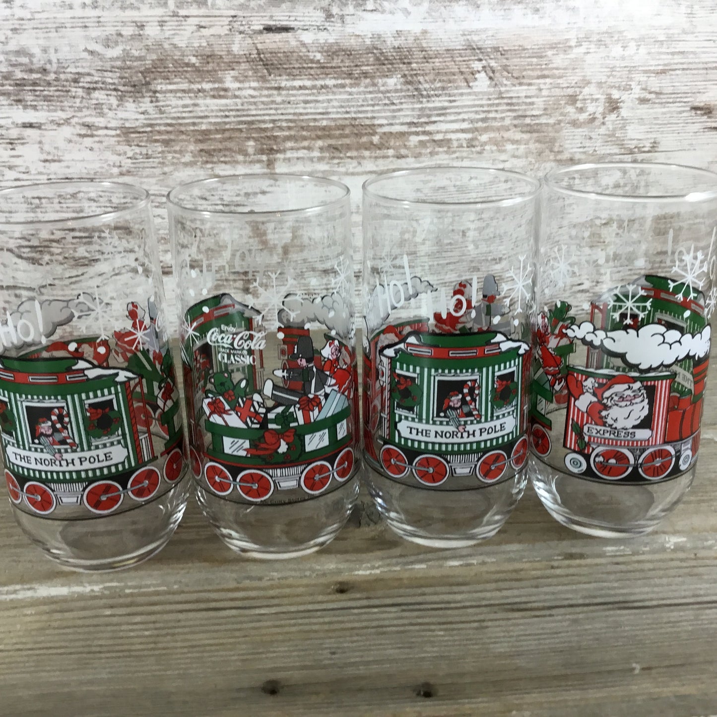 4 The North Pole Express Train McCrory Stores Coca-Cola Christmas Santa Glasses