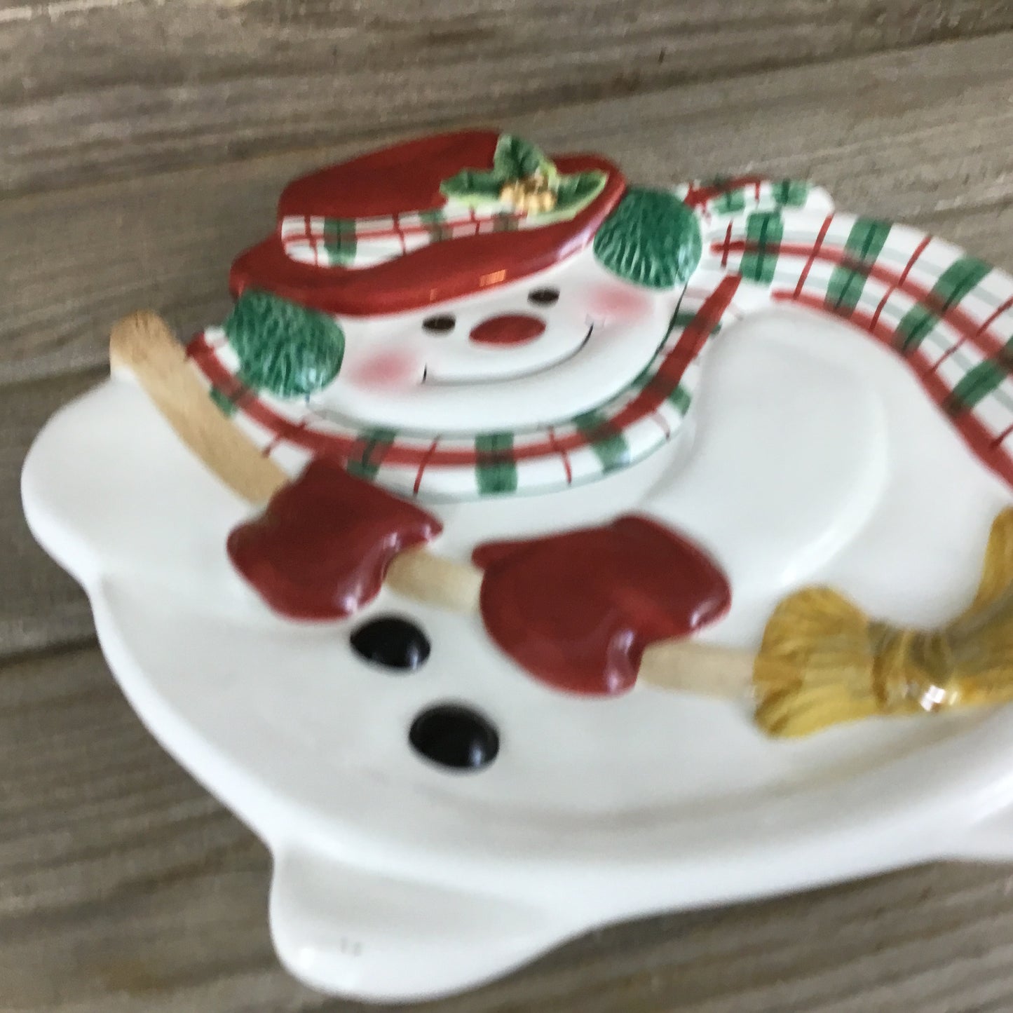 Fitz & Floyd Plaid Christmas Snowman Canape Plate
