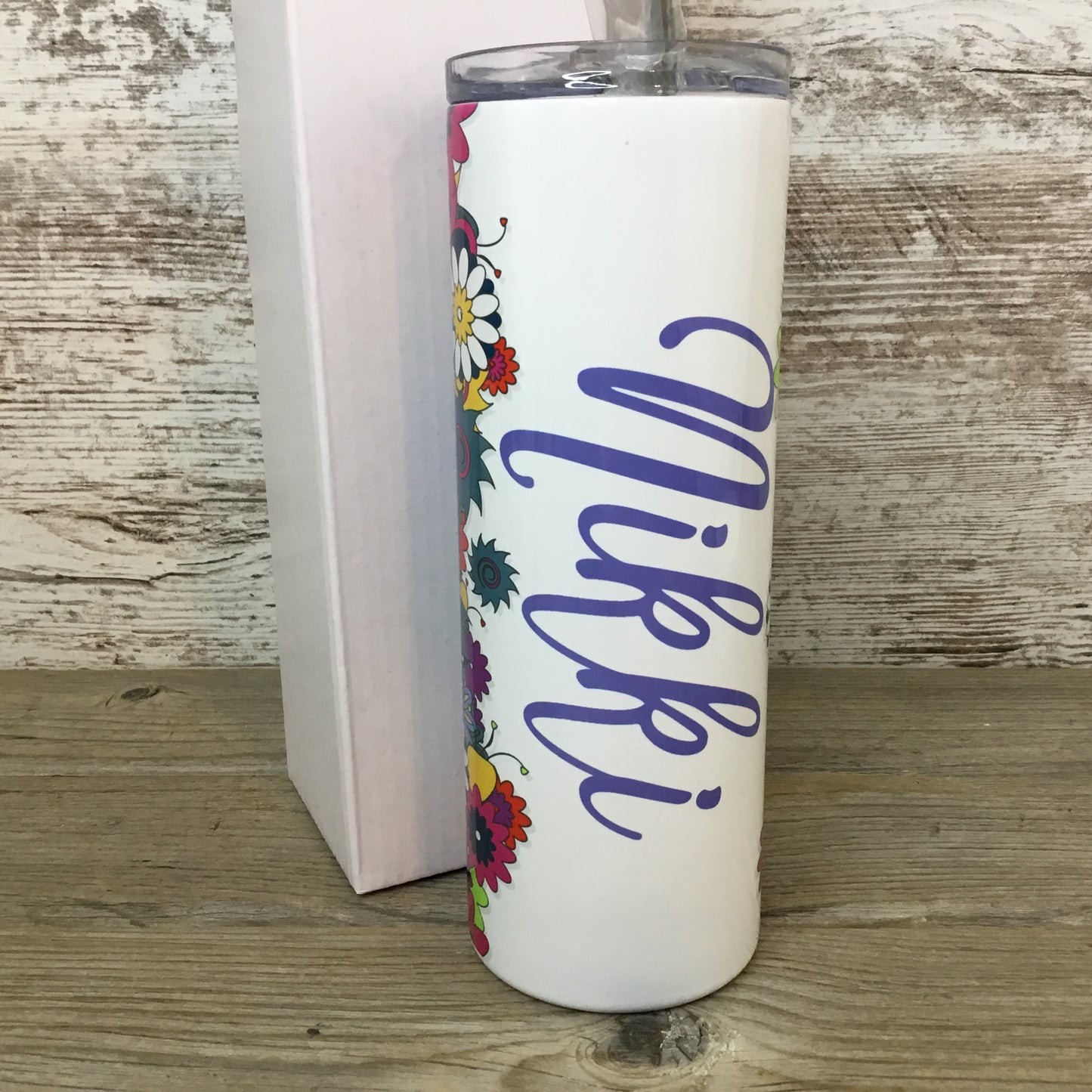 Customized Retro Floral Folk 20 oz Skinny Tumbler: Your Name, Your Style
