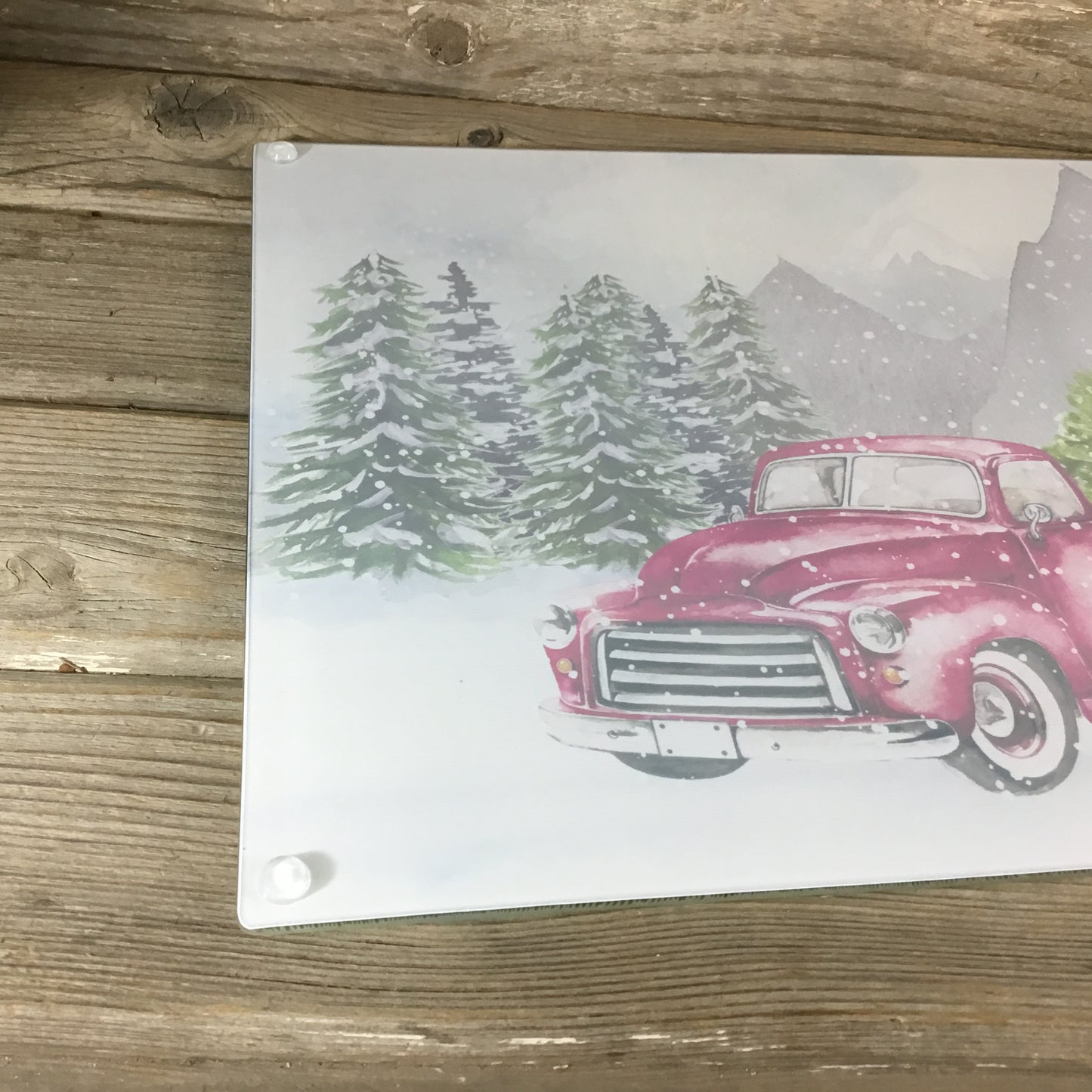 Vintage Red Truck Glass Cutting Board