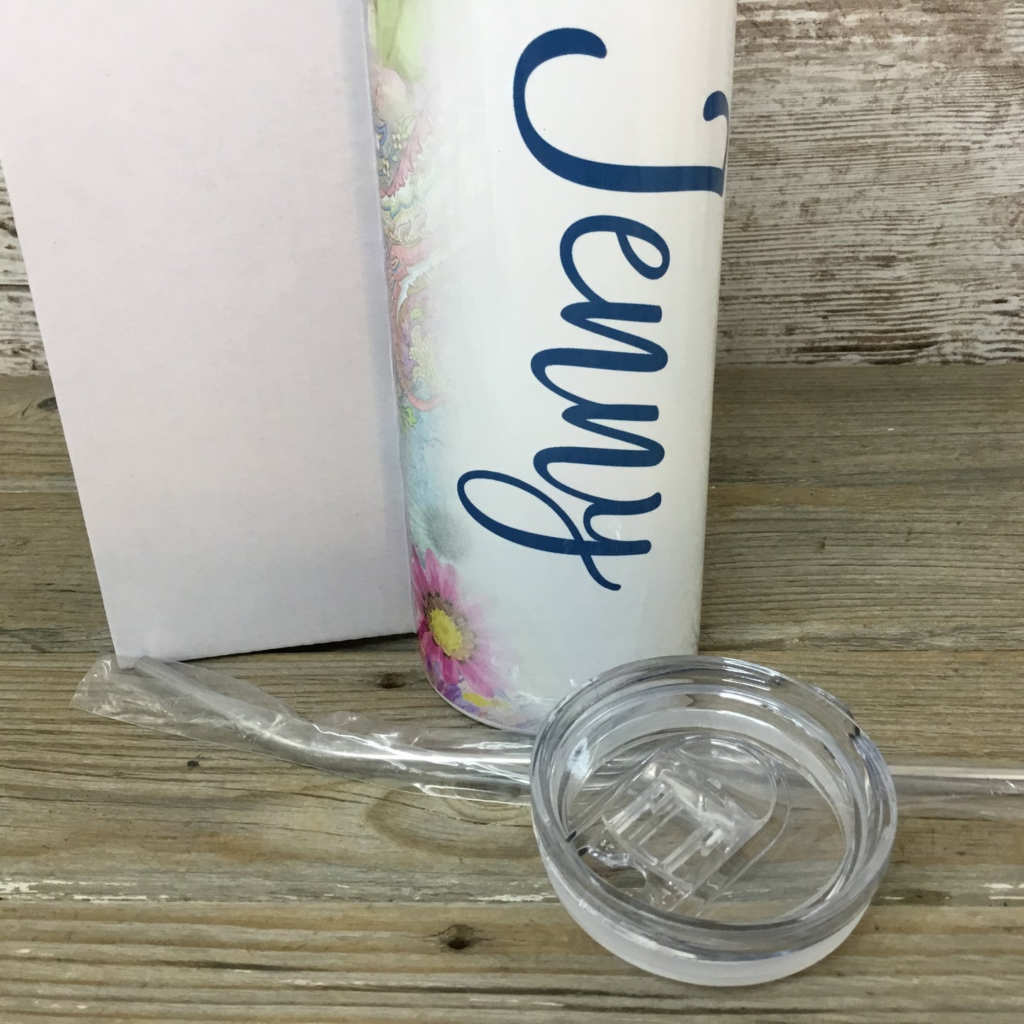 Retro Paisley Rainbow Personalized Name 20 oz Skinny Tumbler with Lid and Straw