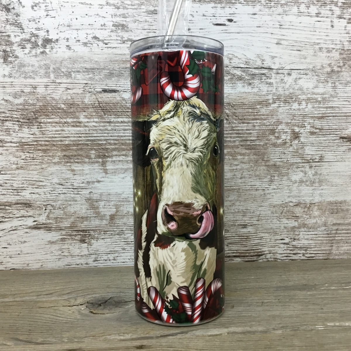 Christmas Cow 20 oz Skinny Tumbler with Straw & Lid - Candy Cane Desig –  Michelle's Variety Shop