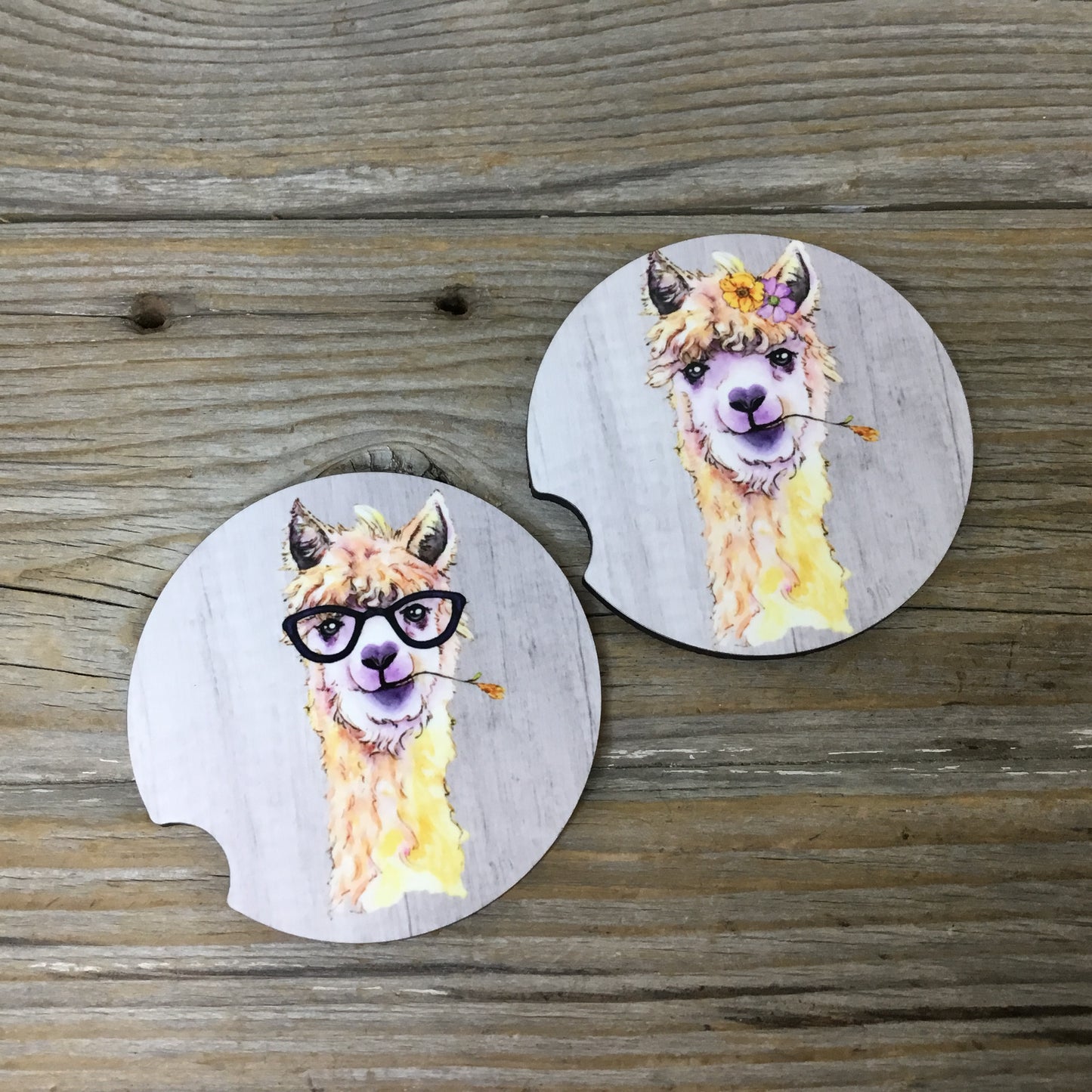 Watercolor Alpaca Car Coasters, Set of 2 Car Coasters
