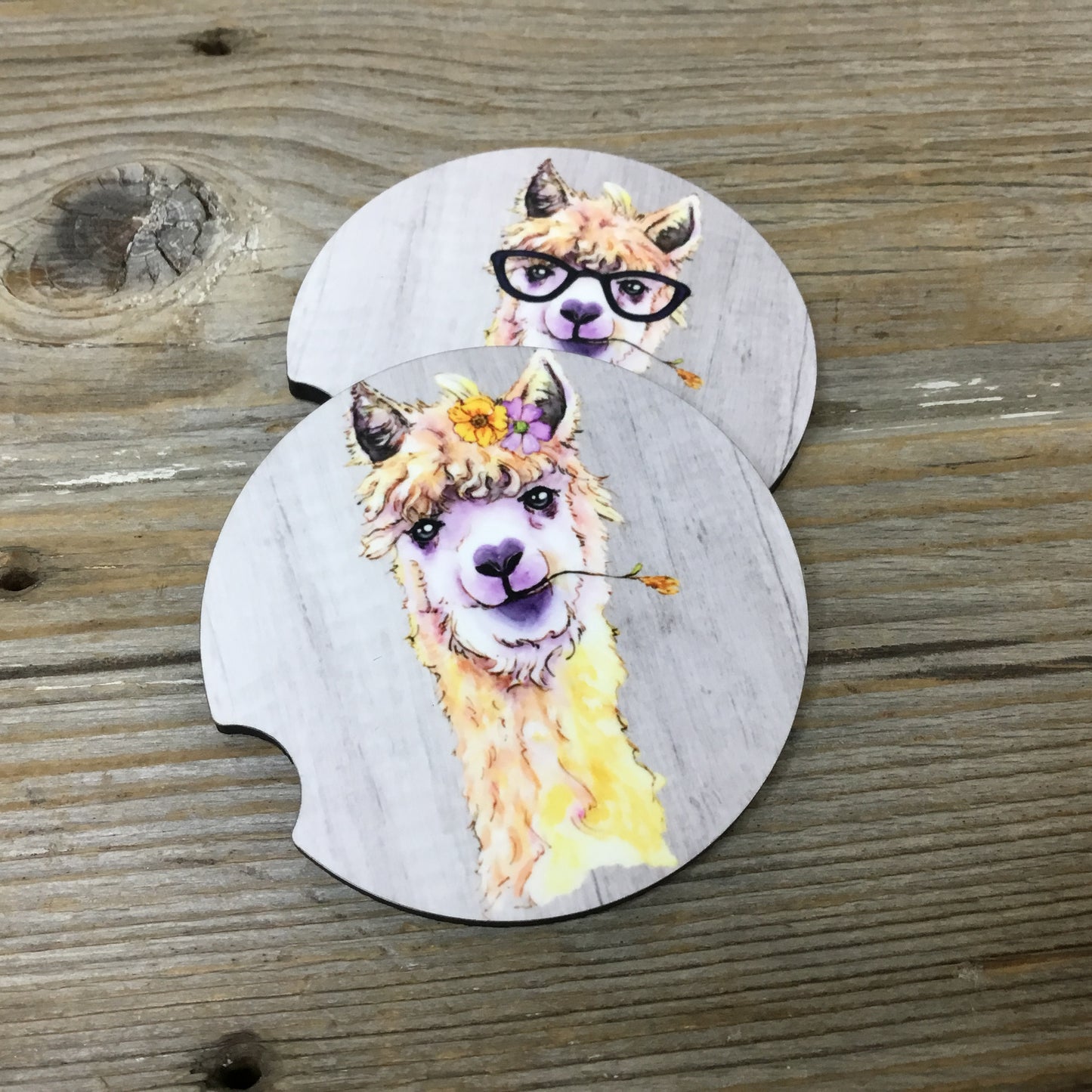 Watercolor Alpaca Car Coasters, Set of 2 Car Coasters