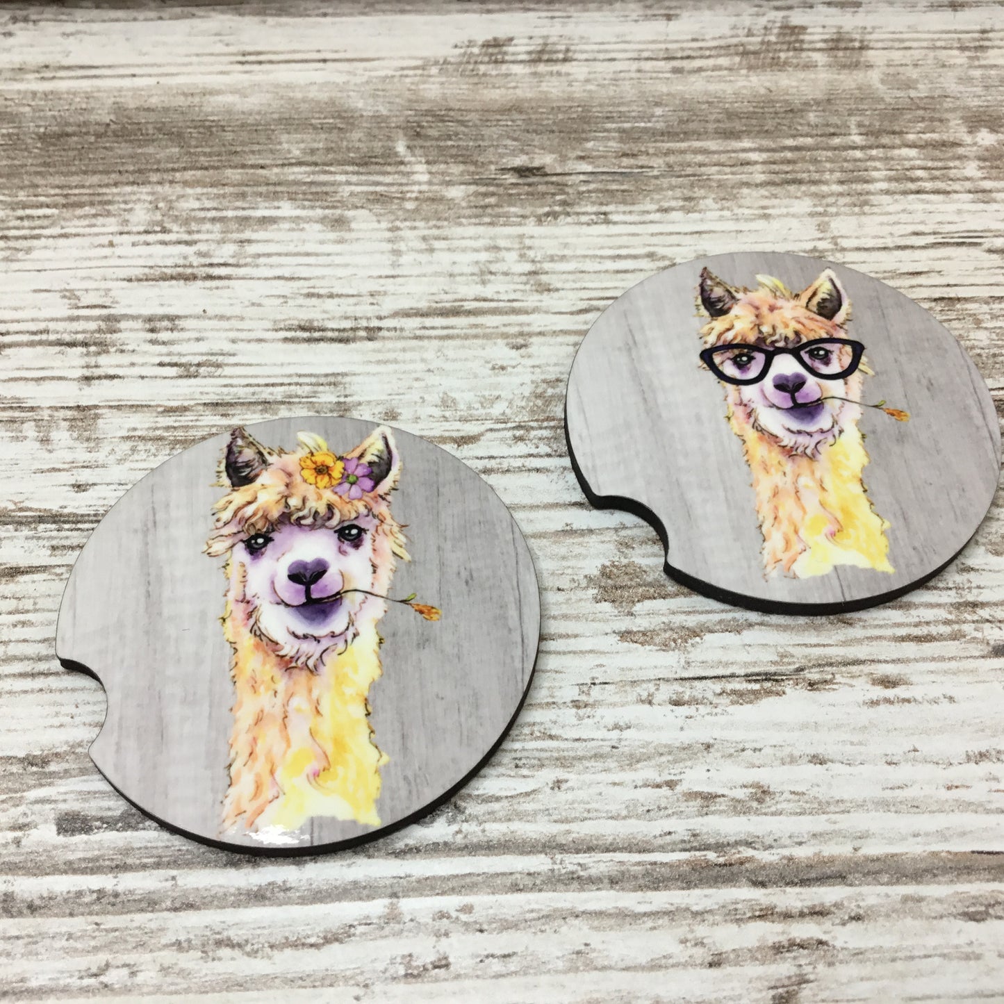 Watercolor Alpaca Car Coasters, Set of 2 Car Coasters