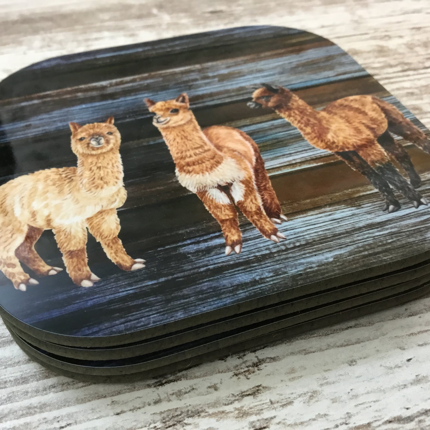 Alpaca Rustic Wood Planks Set of 4 Hardboard Coasters