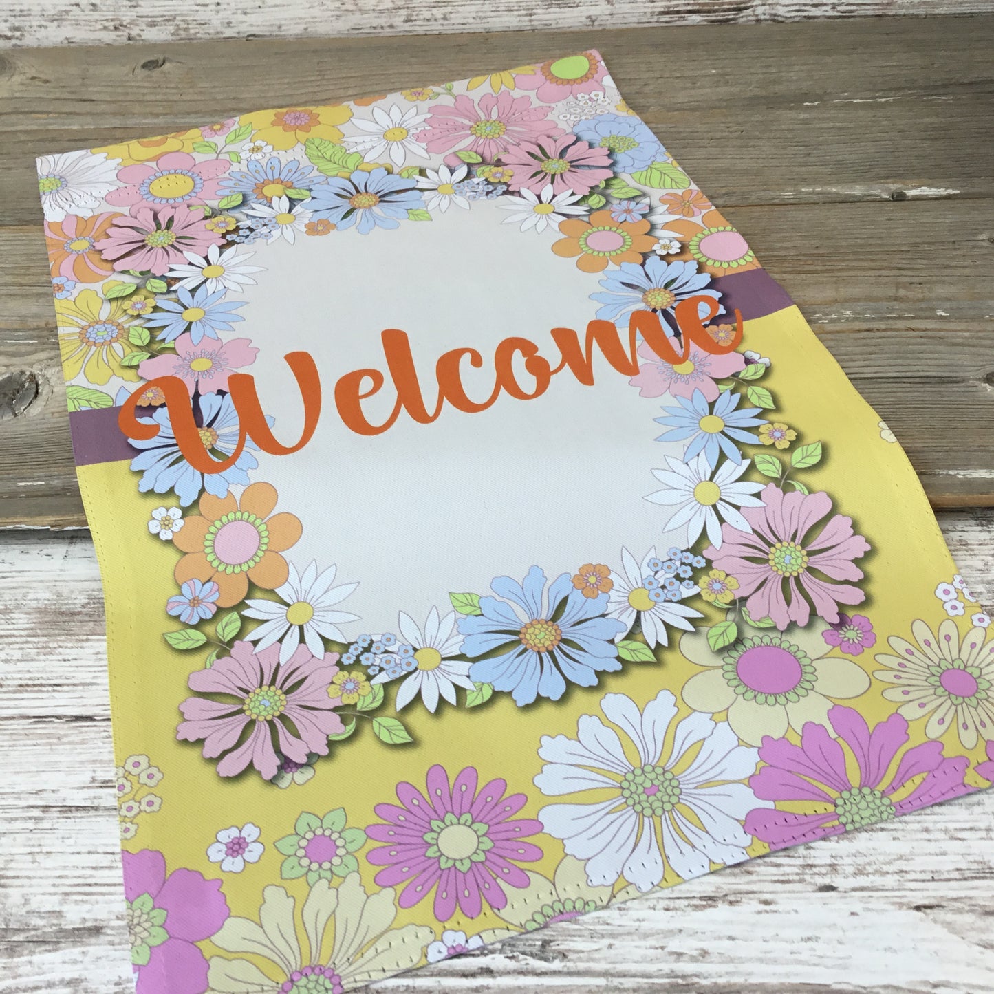 Welcome Retro Flowers Garden Flag