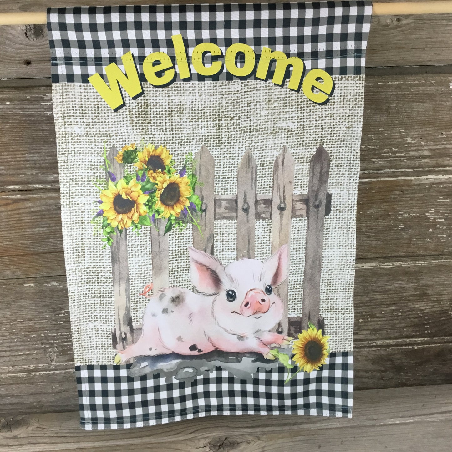 Sunflower Pig Welcome Garden Flag
