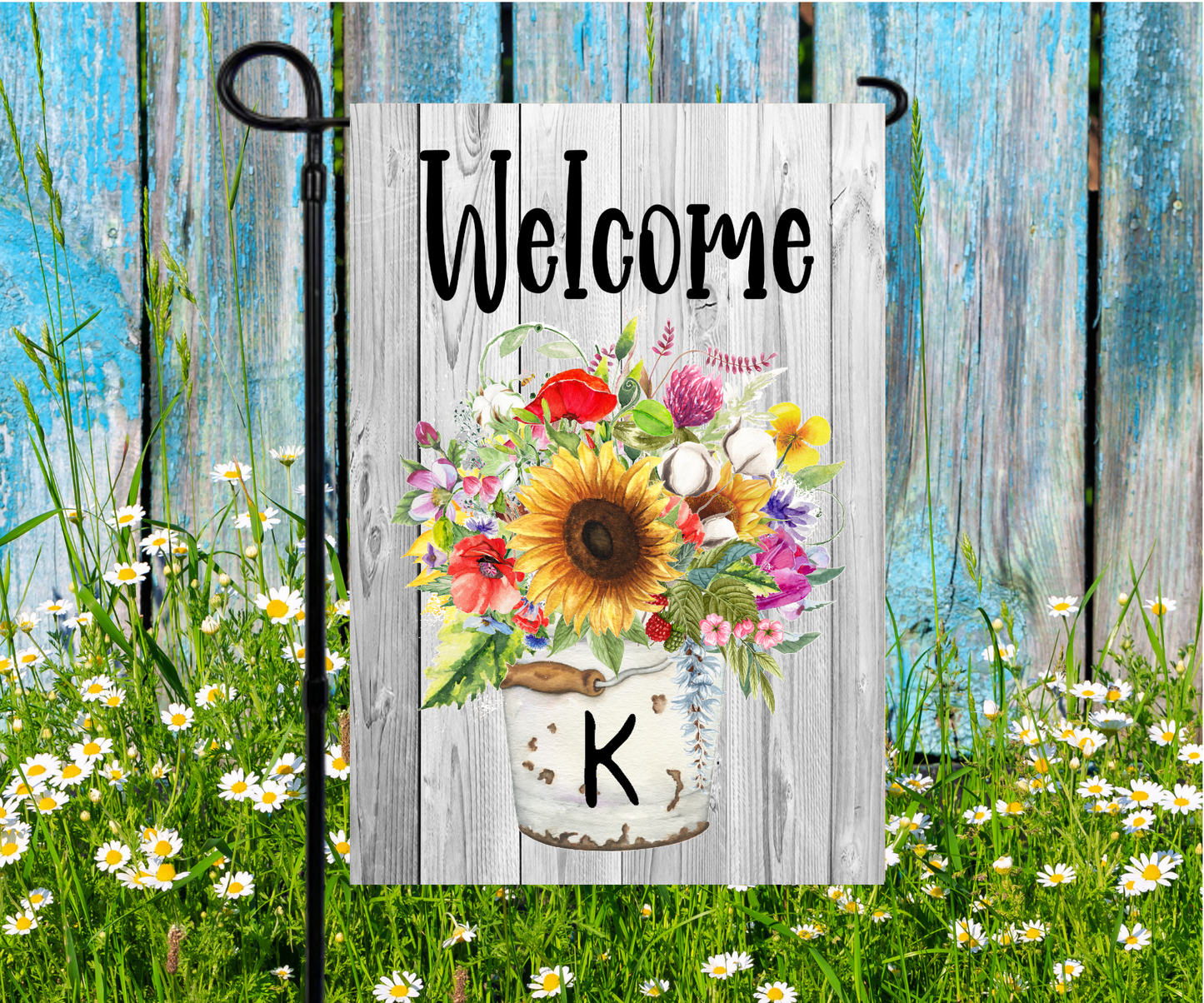 Welcome Rustic Flowers Garden Flag