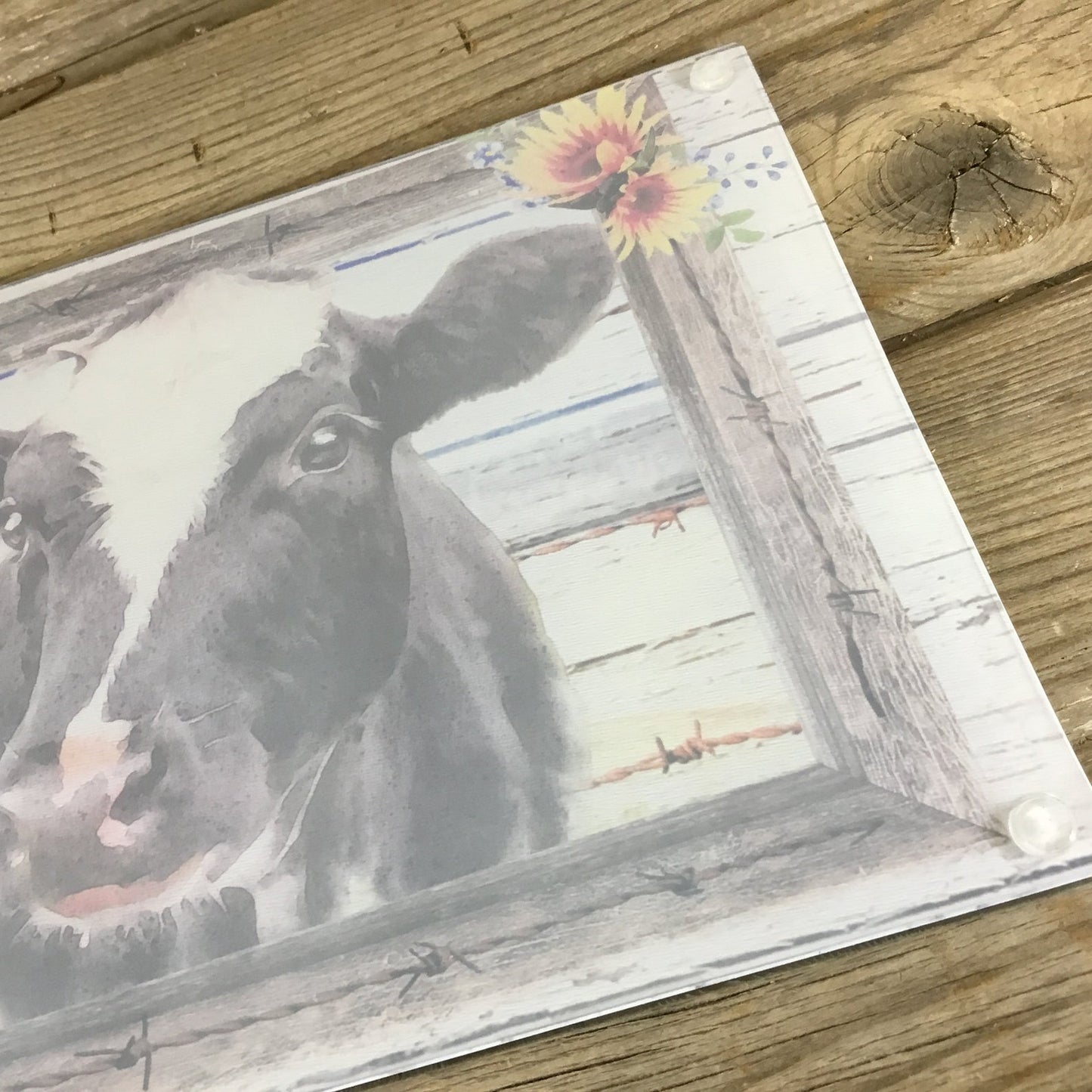 Holstein Cow Glass Cutting Board - Farmhouse Sunflower Kitchen Decor