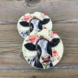 Floral Holstein Cow Car Coasters, Set of 2