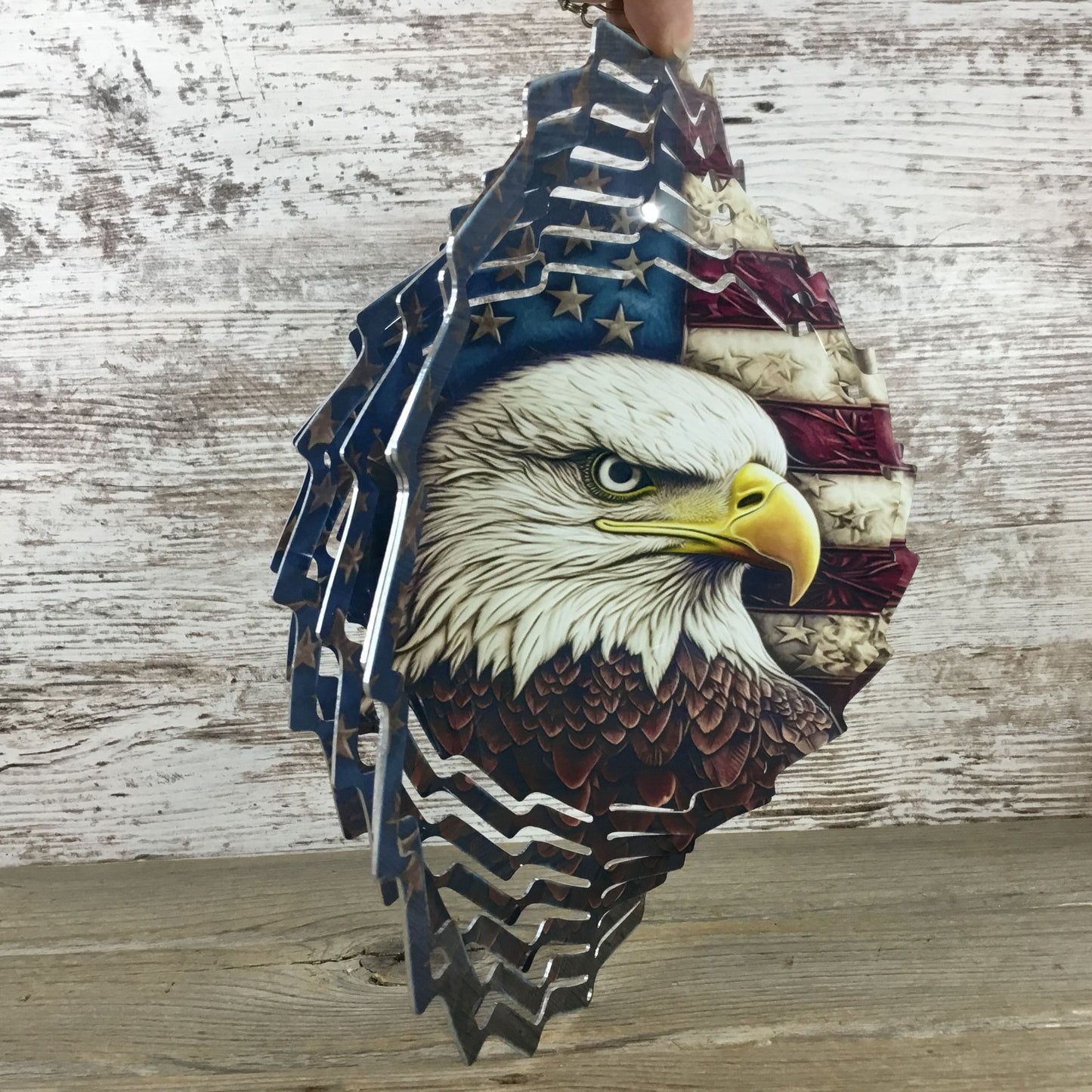 Bald Eagle American Flag Wind Spinner 10"