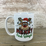 Merry and Bright Reindeer Christmas Ceramic Coffee Mug