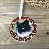 Santa Claws is Coming to Town Cat Picture Christmas Ornament
