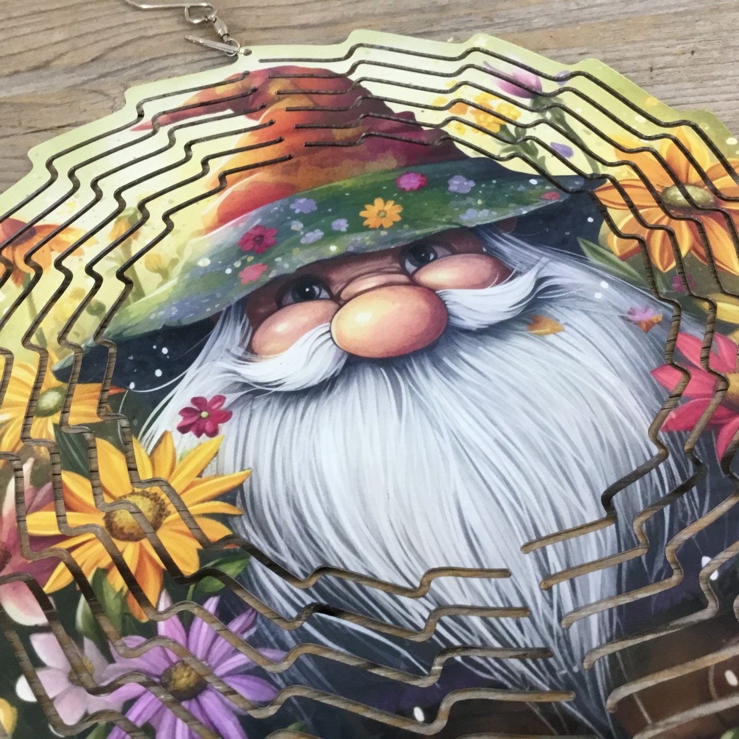 Gnome and Flowers Wind Spinner 10"