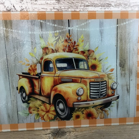 Vintage Orange Truck Fall Glass Cutting Board