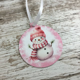 Pretty in Pink Snowman Christmas Ornament