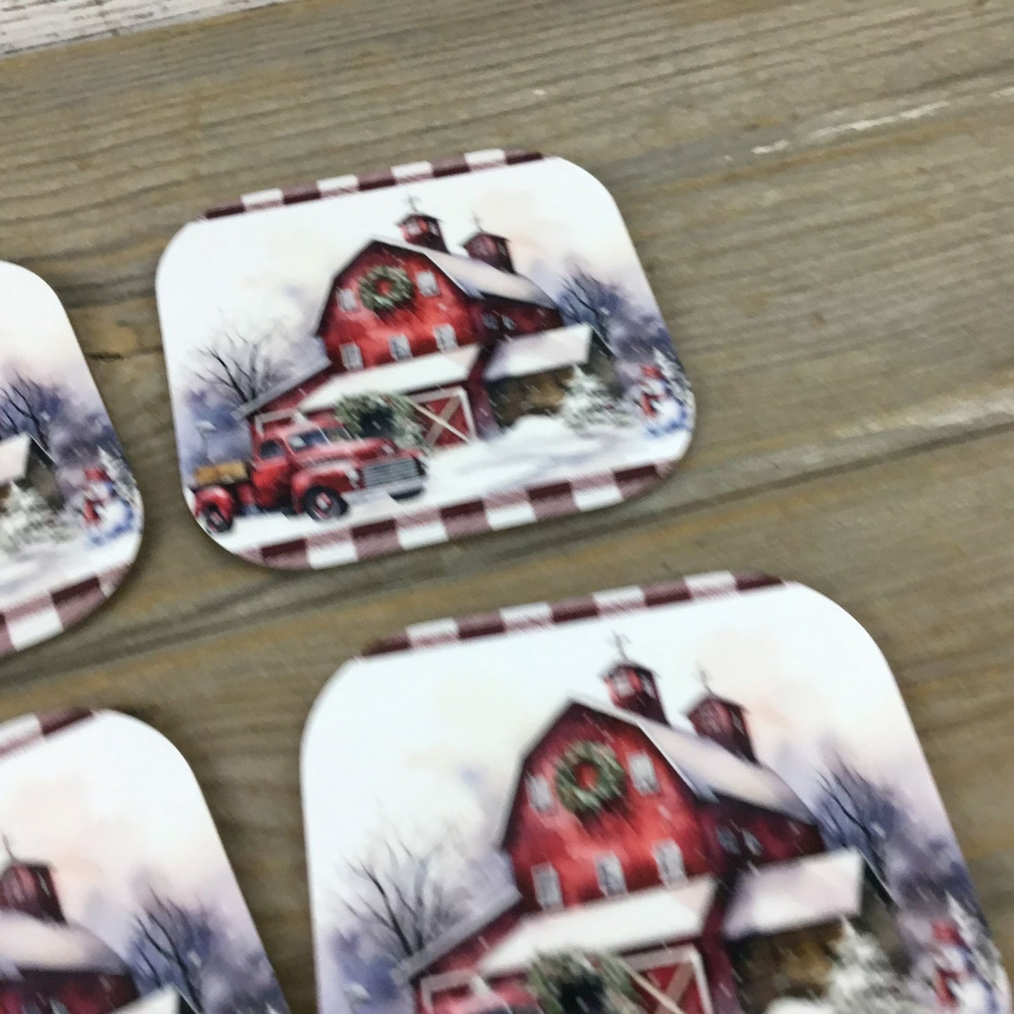 Red Truck Christmas on the Farm Set of 4 Hardboard Coasters