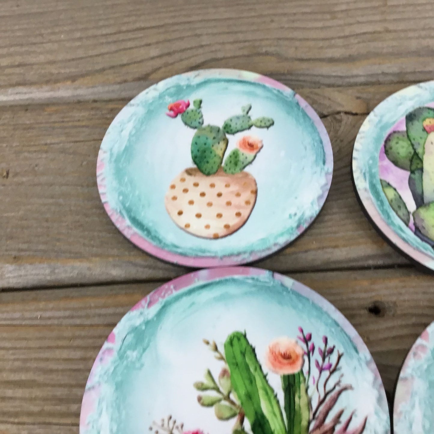 Cactus Hardboard Coasters with Cork Back Set of 4 Coasters