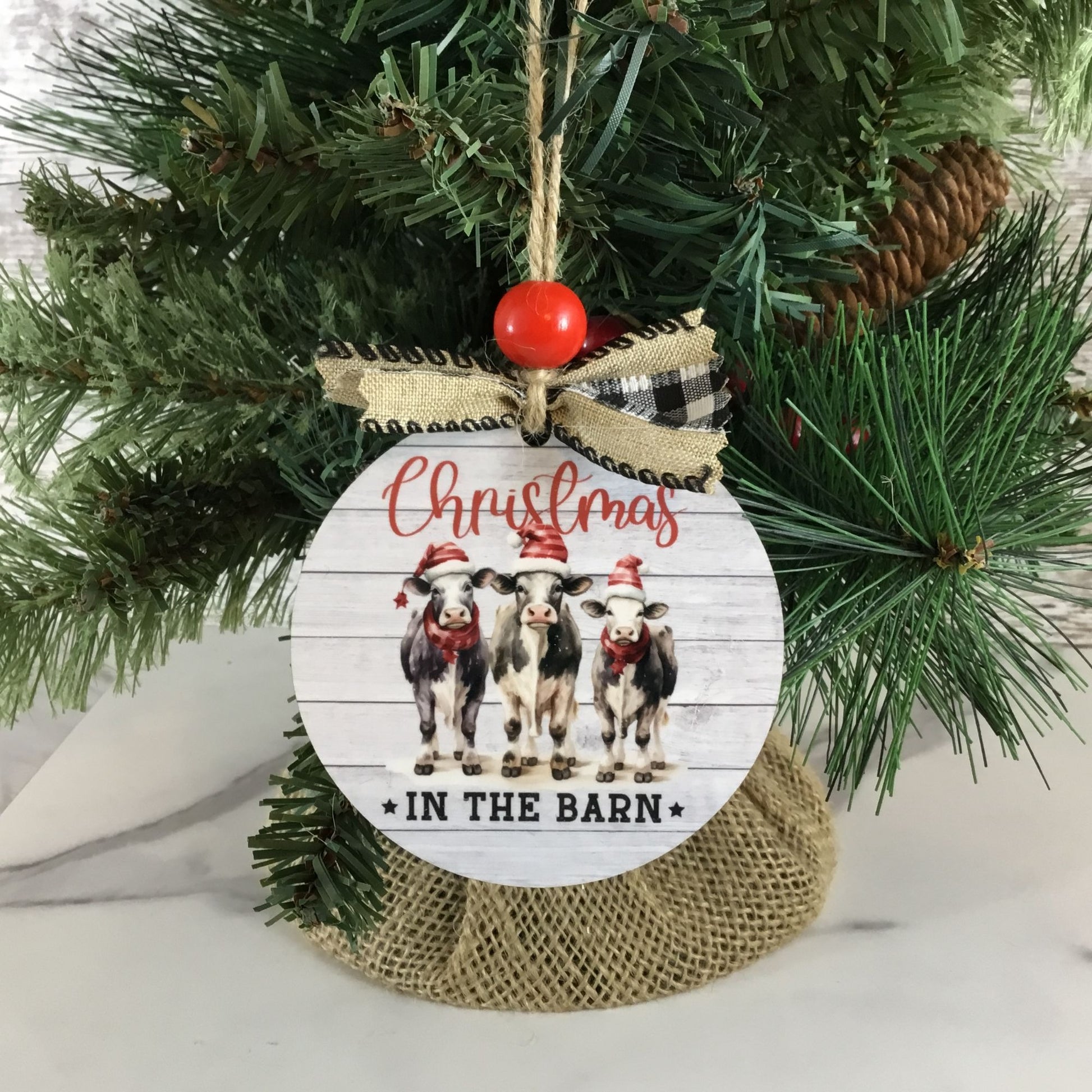 Cow Christmas in the Barn" 3.5" Wooden Ornament