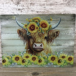 Highland Cow with Sunflowers Glass Cutting Board