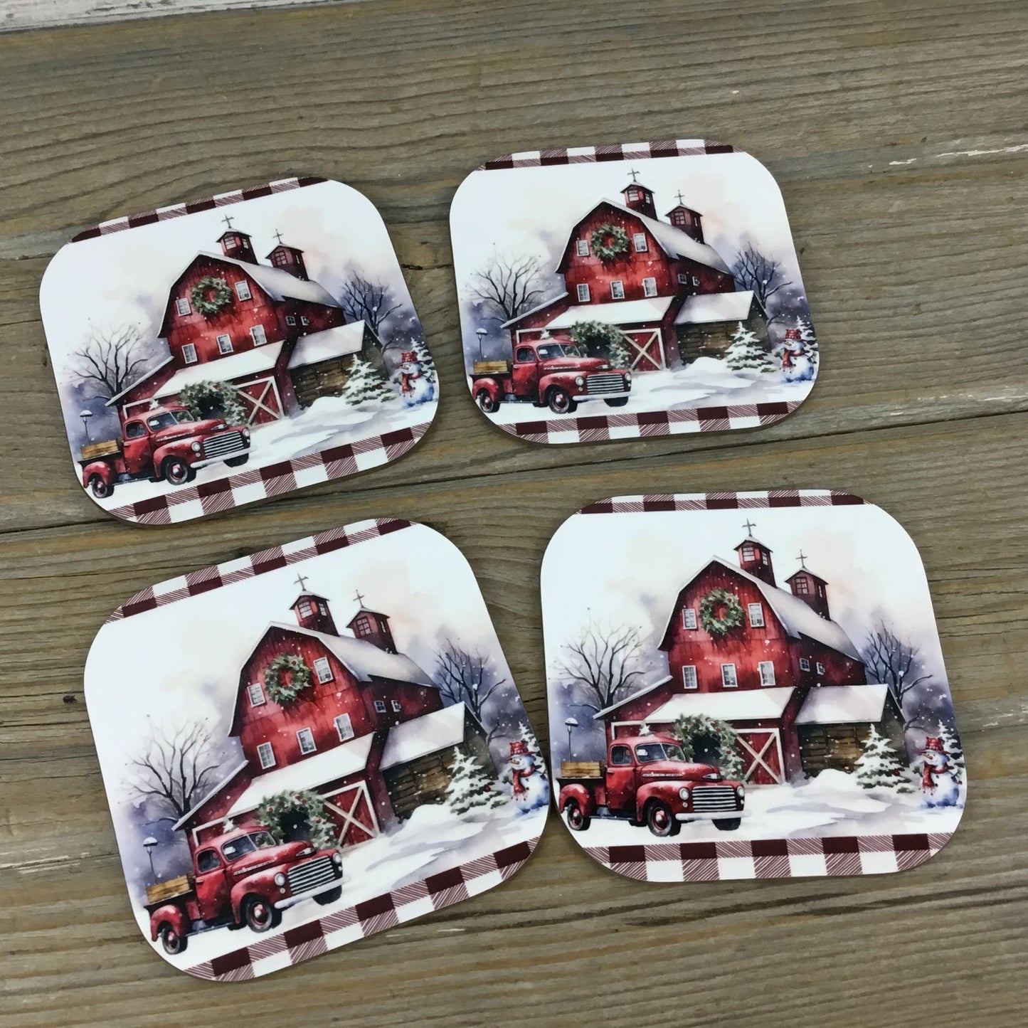 Red Truck Christmas on the Farm Set of 4 Hardboard Coasters