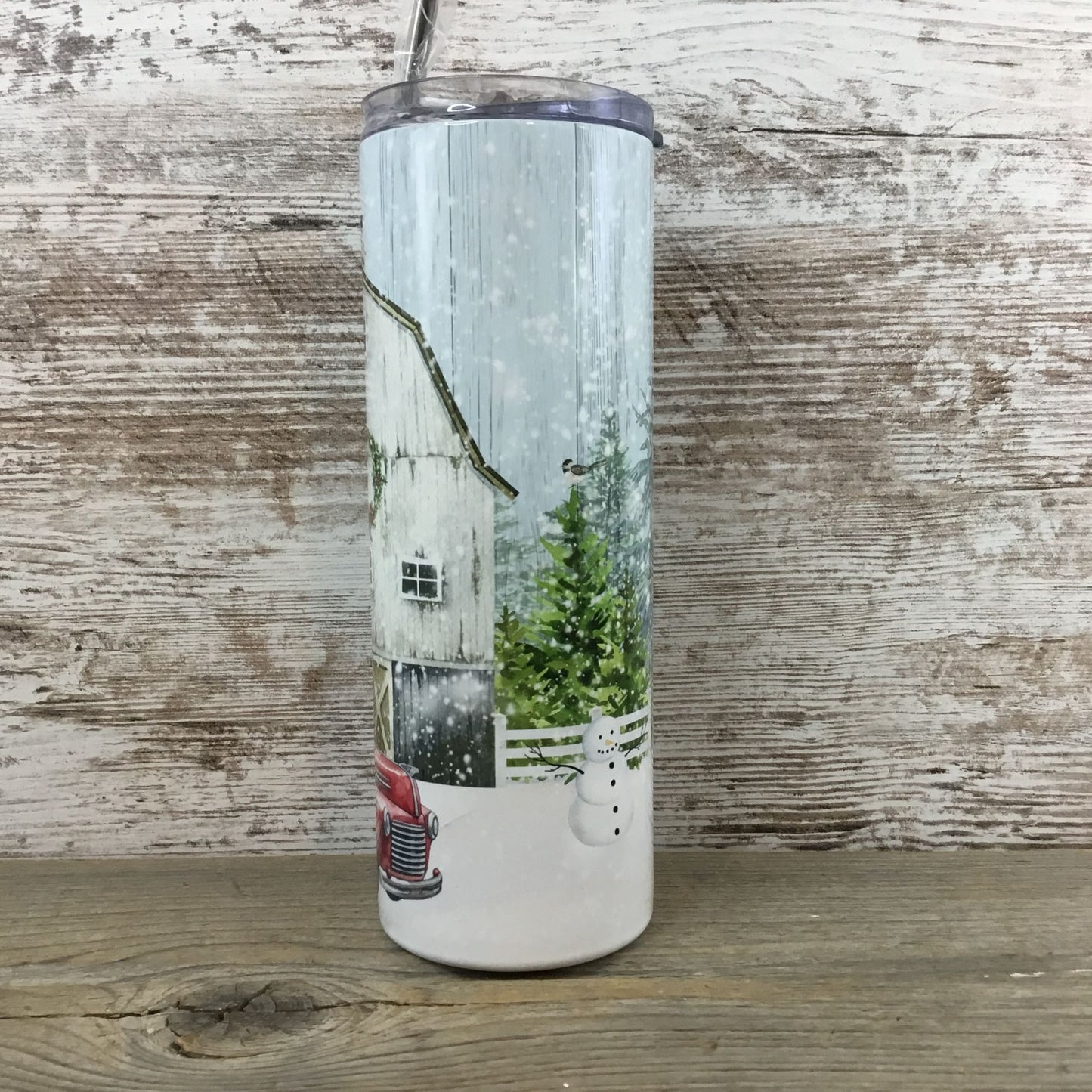 Red Truck Winter Farm 20 oz Skinny Tumbler