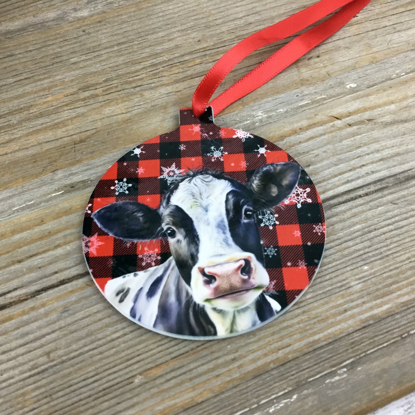 Black and White Dairy Cow Christmas Ornament Double Sided