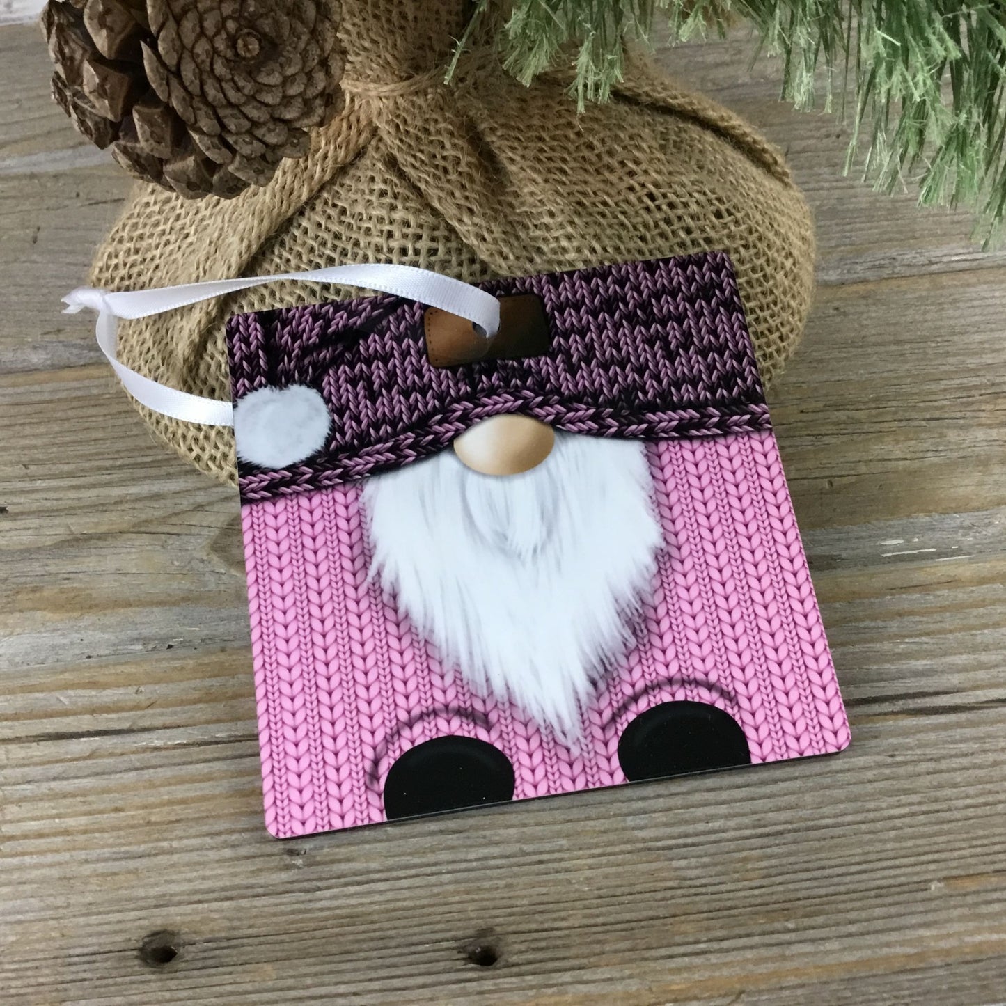 Gnome Pink Winter Sweater Christmas Ornament