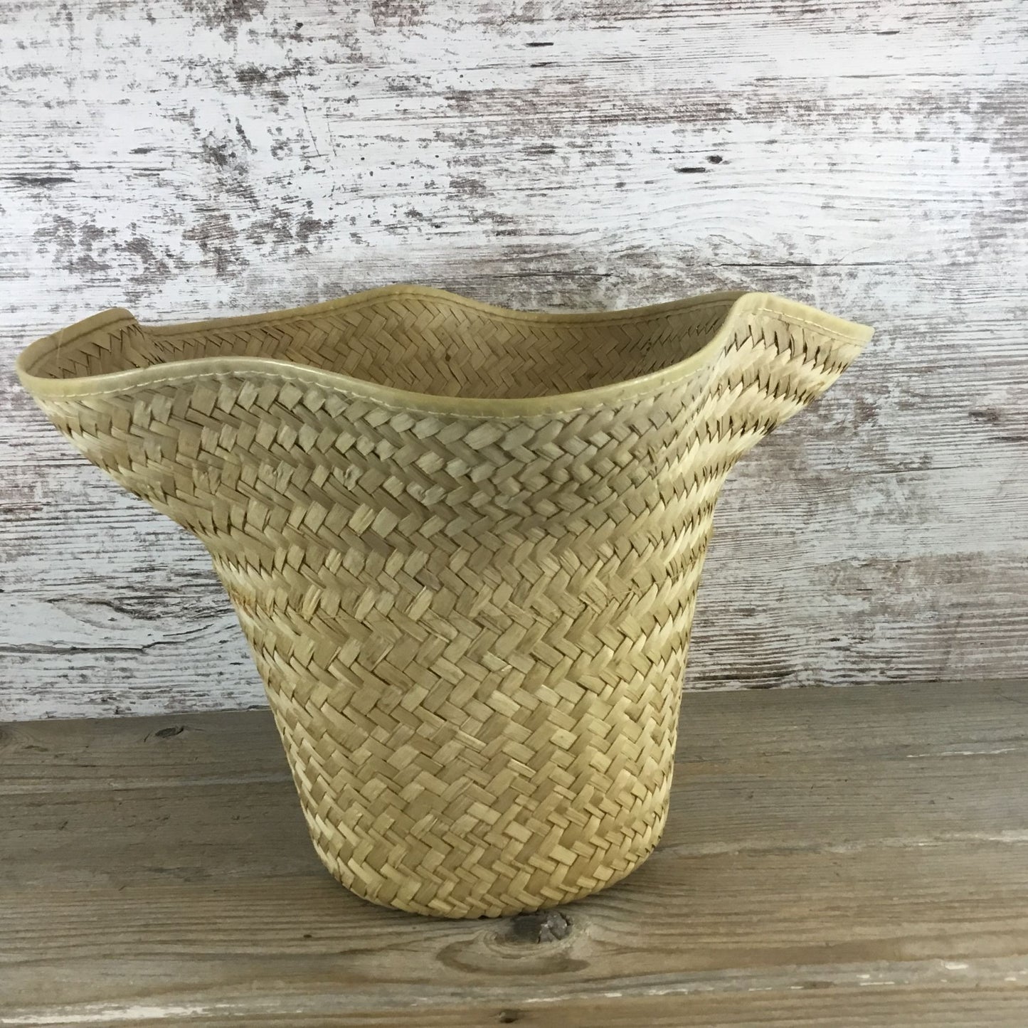 3 Vintage Woven Rattan Baskets Plastic Lined Flower Baskets Plant Baskets