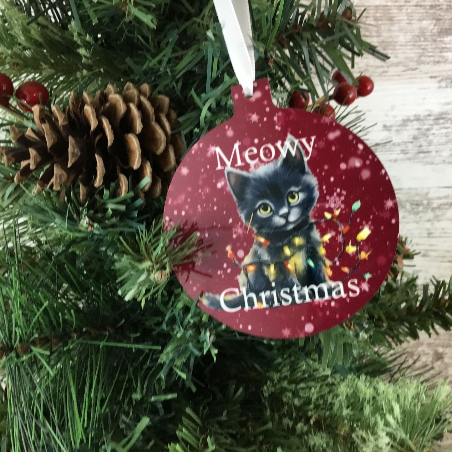 Black Cat Meowy Christmas Ornament Double Sided