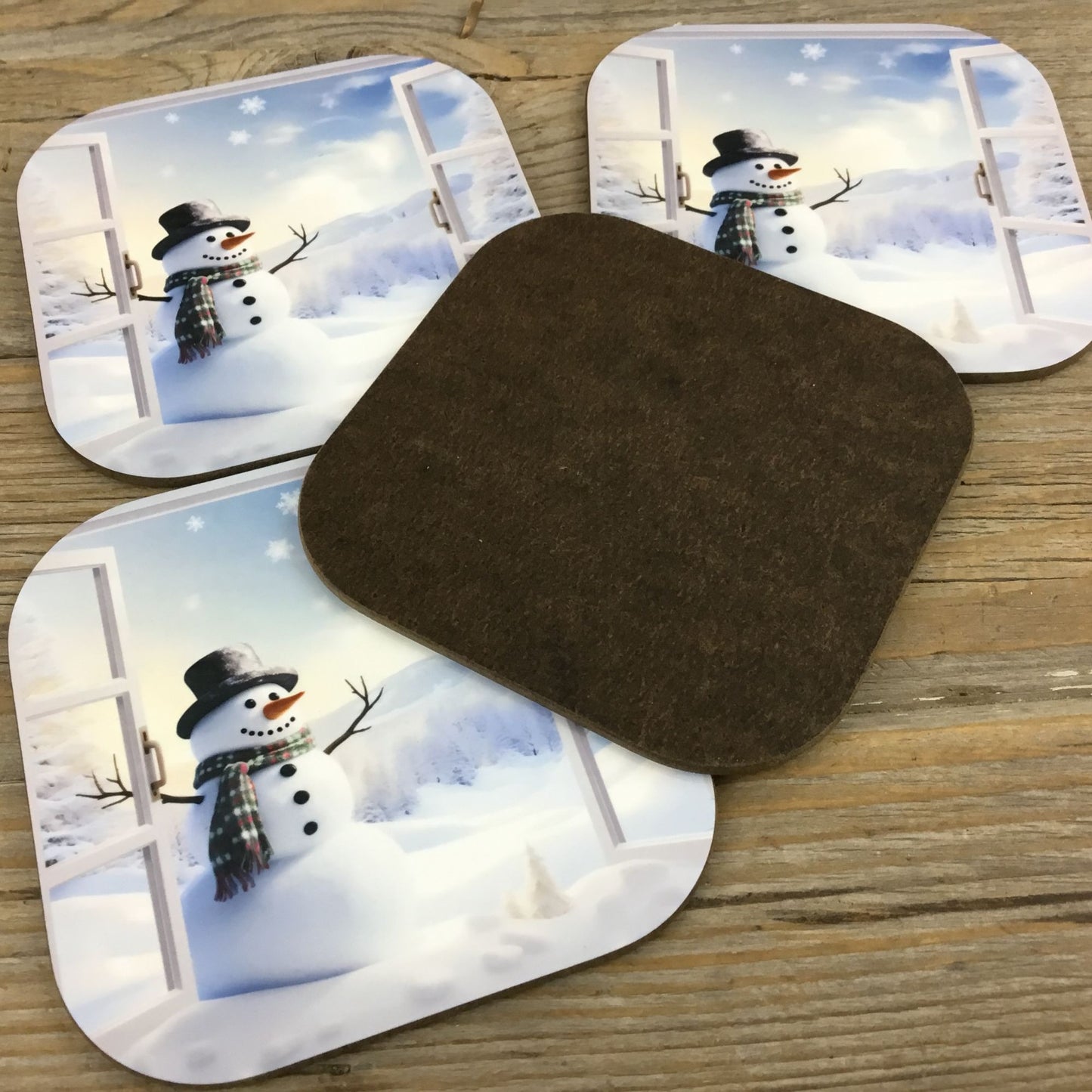 Snowman Winter Wonderland Set of 4 Wooden Coasters