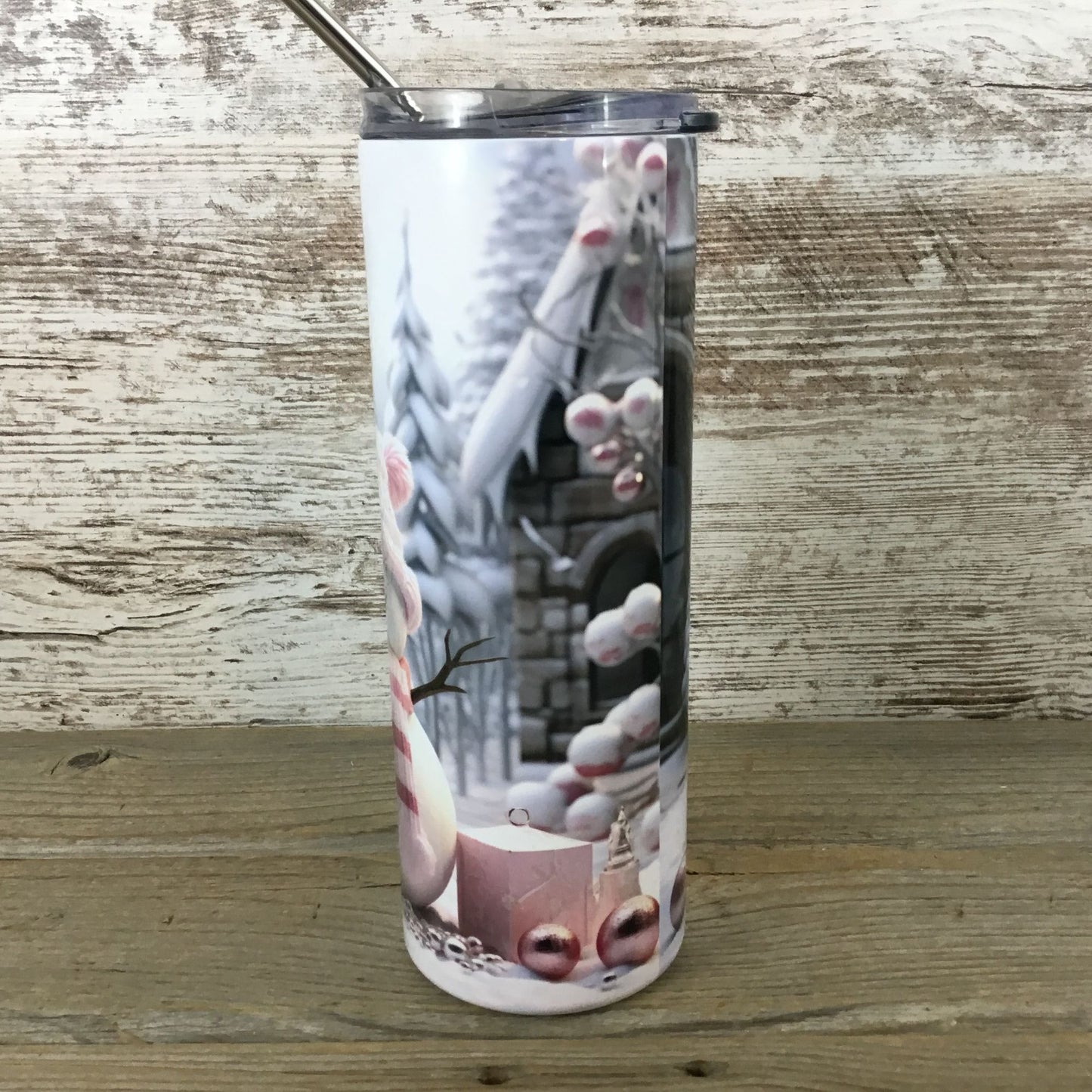 Snowman Pink Christmas 20 oz Skinny Tumbler