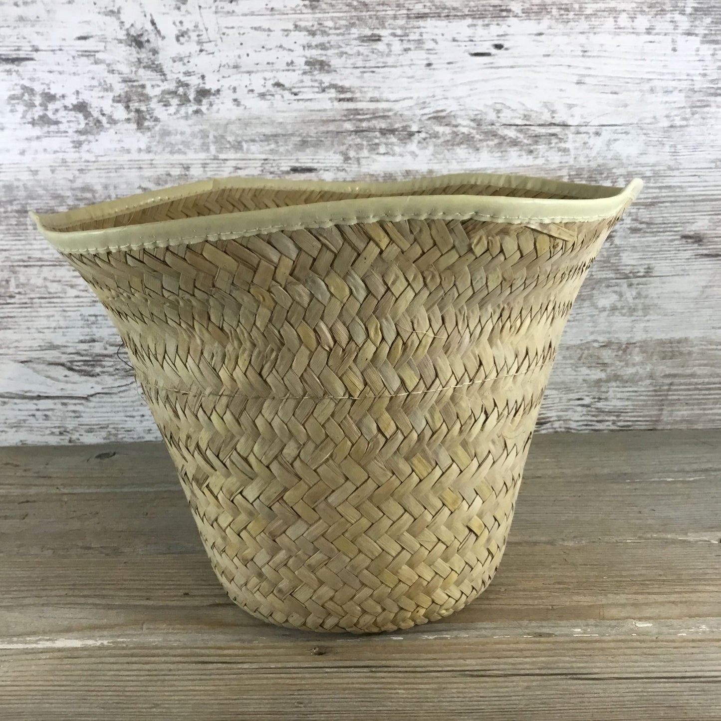 3 Vintage Woven Rattan Baskets Plastic Lined Flower Baskets Plant Baskets