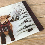 Highland Cow Winter Glass Cutting Board
