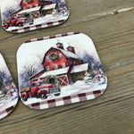 Red Truck Christmas on the Farm Set of 4 Hardboard Coasters